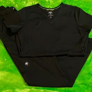 HH works by Healing Hands, matching black top and bottom, flared bottoms, XS